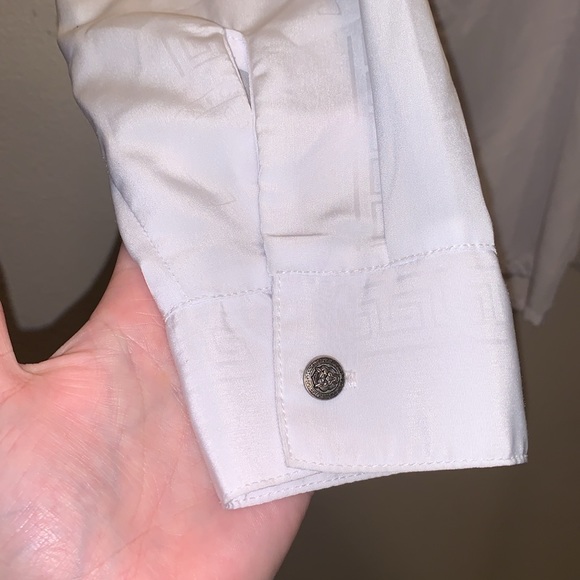 Saxifan white micro fibre logo print formal long sleeve button Down shirt - Picture 5 of 8